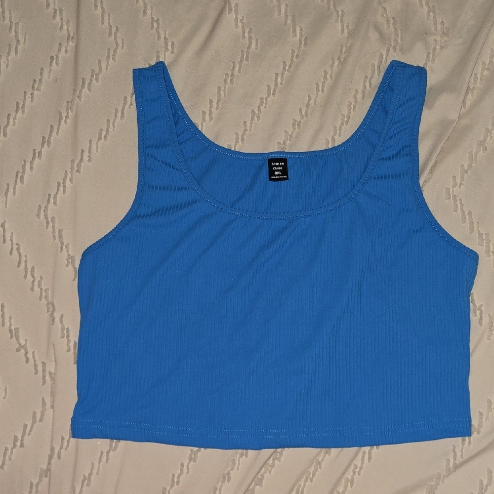SHEIN Blue Fitted Sleeveless Crop Top